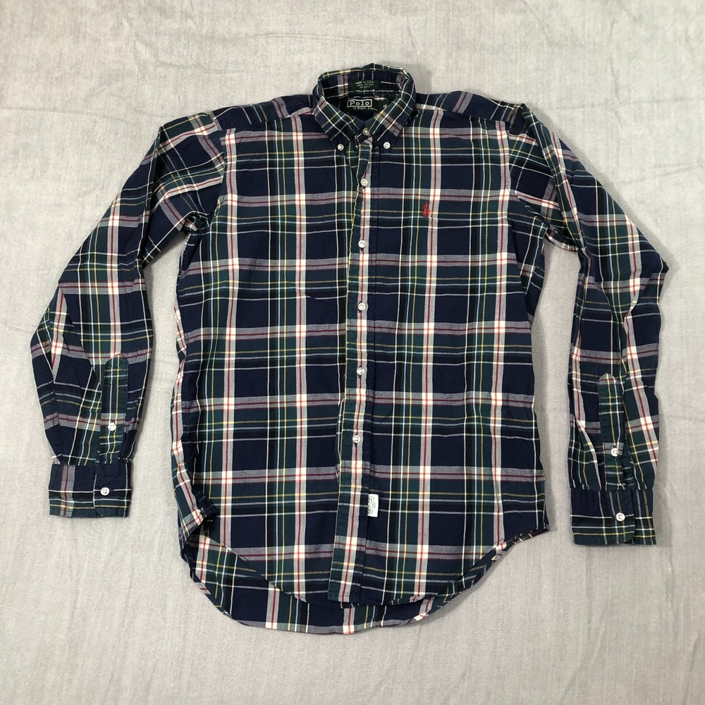 Polo Ralph Lauren Button Down Shirt Boys Size 18 Plaid Blue Green L/S Red Pony - Picture 2 of 9
